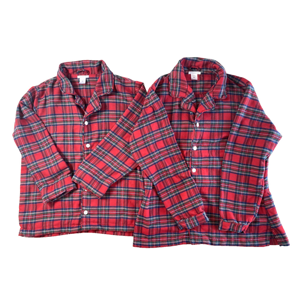 Pottery Barn Kids Adult size Medium flannel red black Lot of 2 pajama tops READ